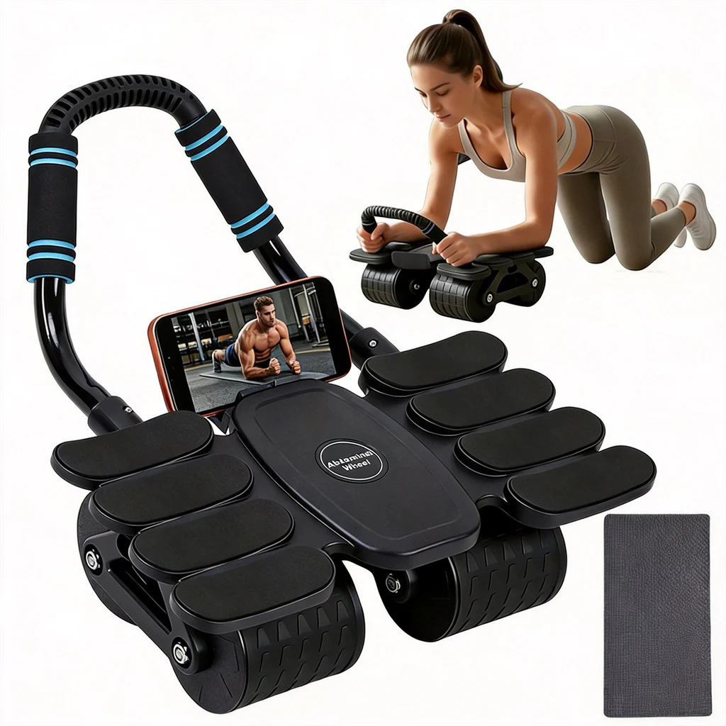 Rouleau abdominal automatique à 4 roues, genouillères et fonction anti-basculement